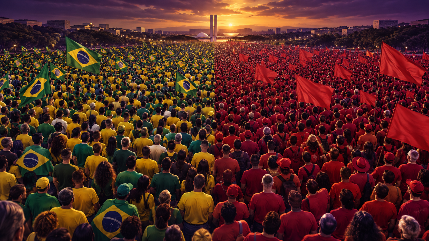 Ilustração de multidão em verde, amarelo e vermelho